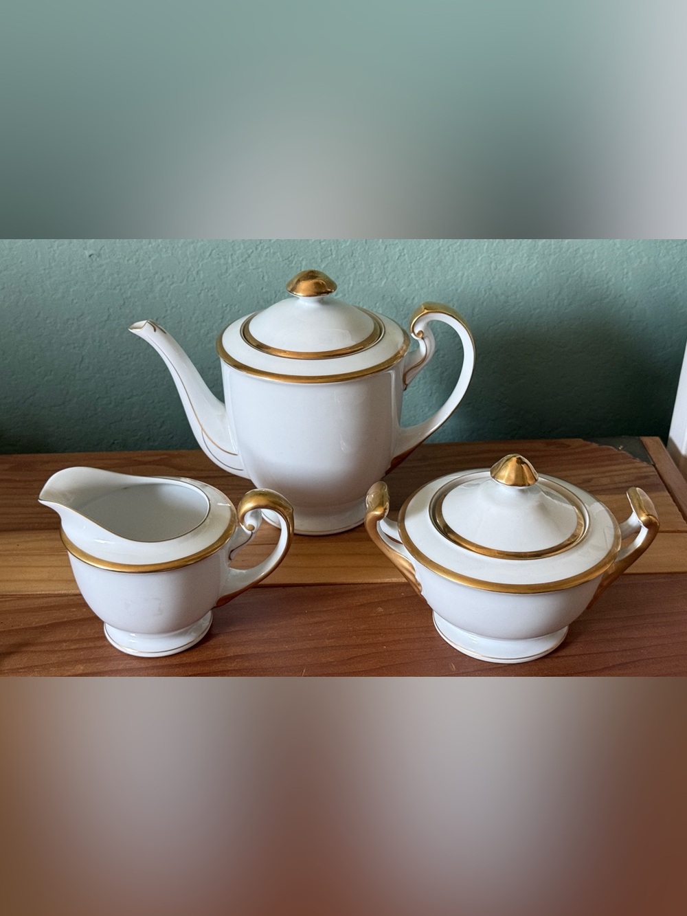 Vintage Craftman China Heritage 184 Japan 3-Piece Tea Set White Gold Trim